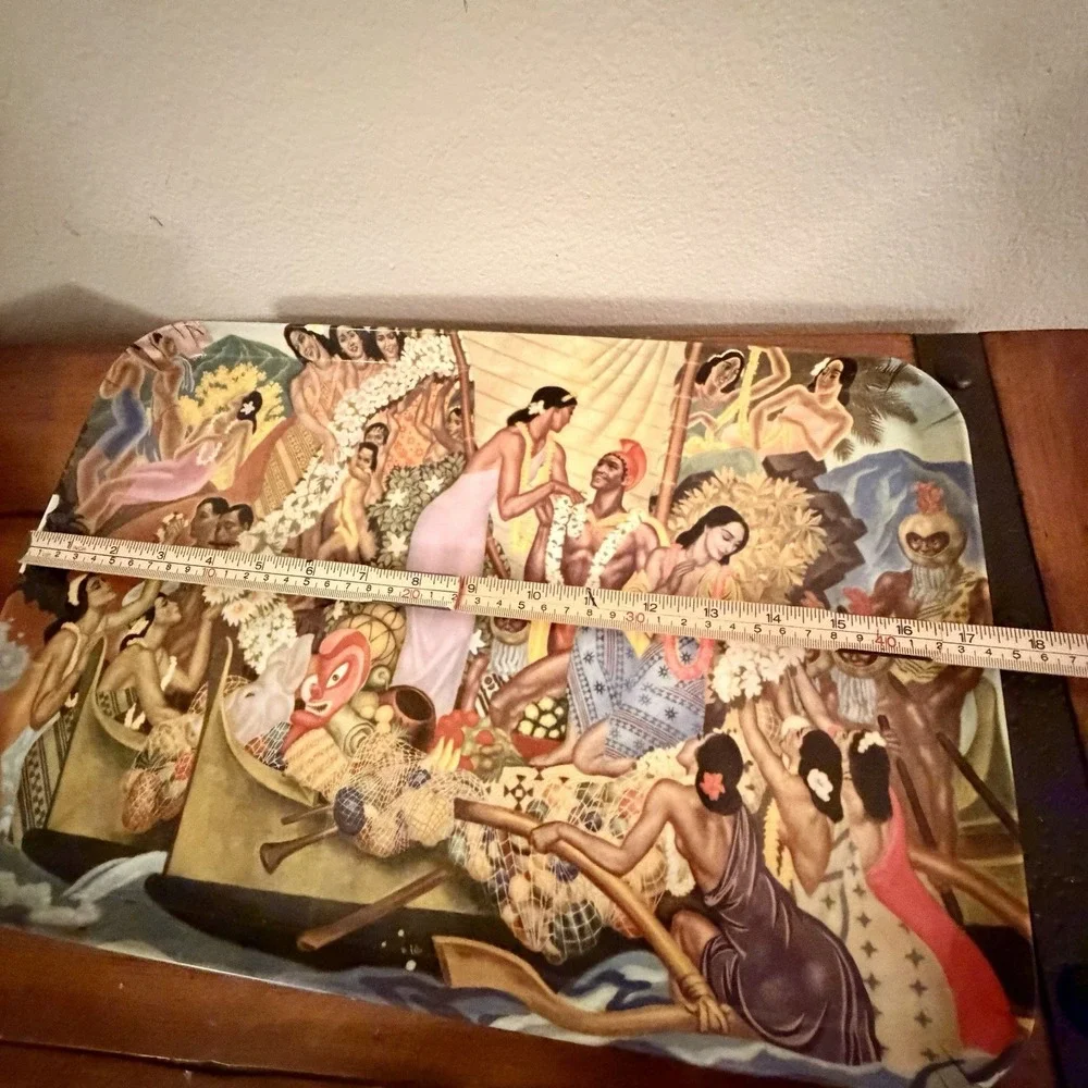 Vtg Makahiki  Tray Pacific‎ Coaster Eugene Savage SS Lurline Hawaii Royal Luau